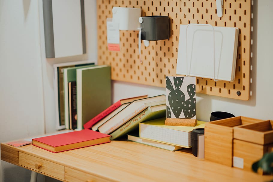 book and boxes on desk, indoors, table, furniture, wood - material HD wallpaper