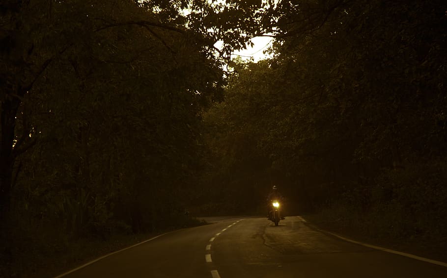 Man Riding a Motorcycle Photo, backlit, dark, evening, highway HD wallpaper