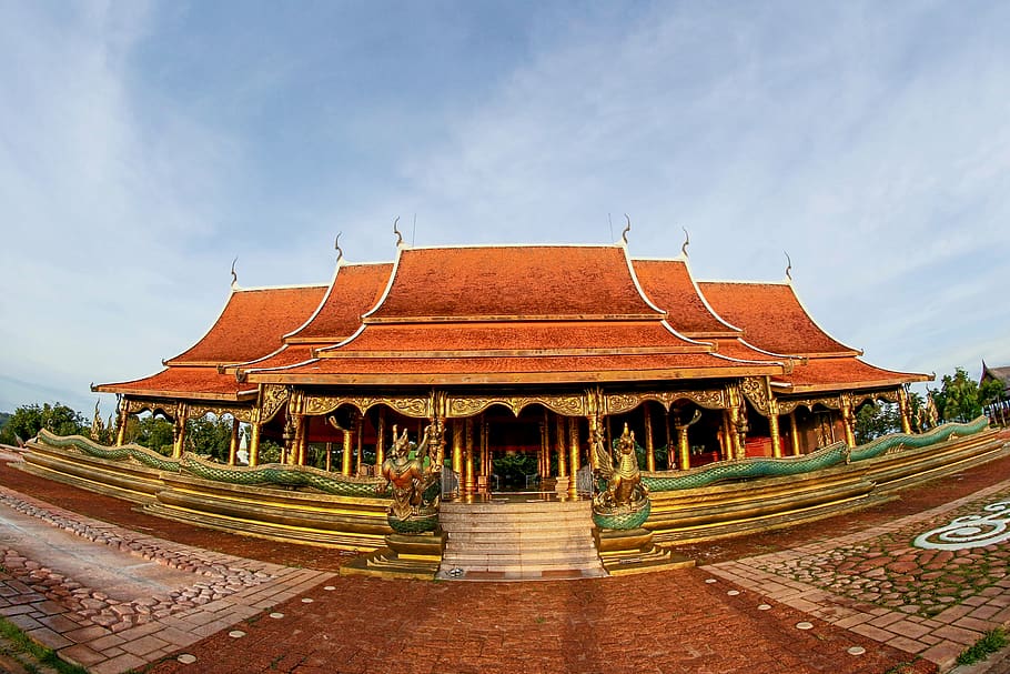 Landscape Photography of Orange House, architecture, Asian, bright HD wallpaper