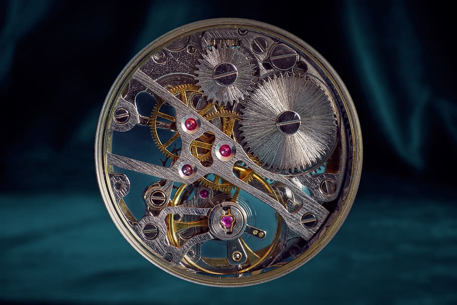 movement, clock, gear, feather, mechanics, wind up, metal, steampunk HD wallpaper