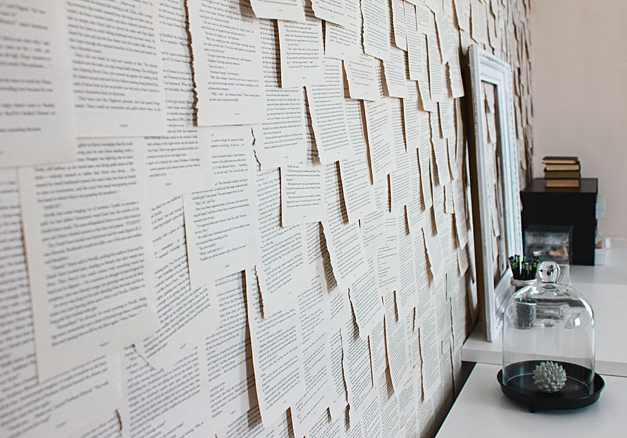 assorted paper sticked on wall, indoors, no people, table, still life HD wallpaper