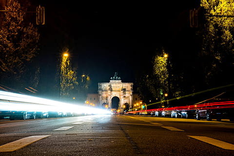 germany, münchen, siegestor, illuminated, architecture, night HD wallpaper