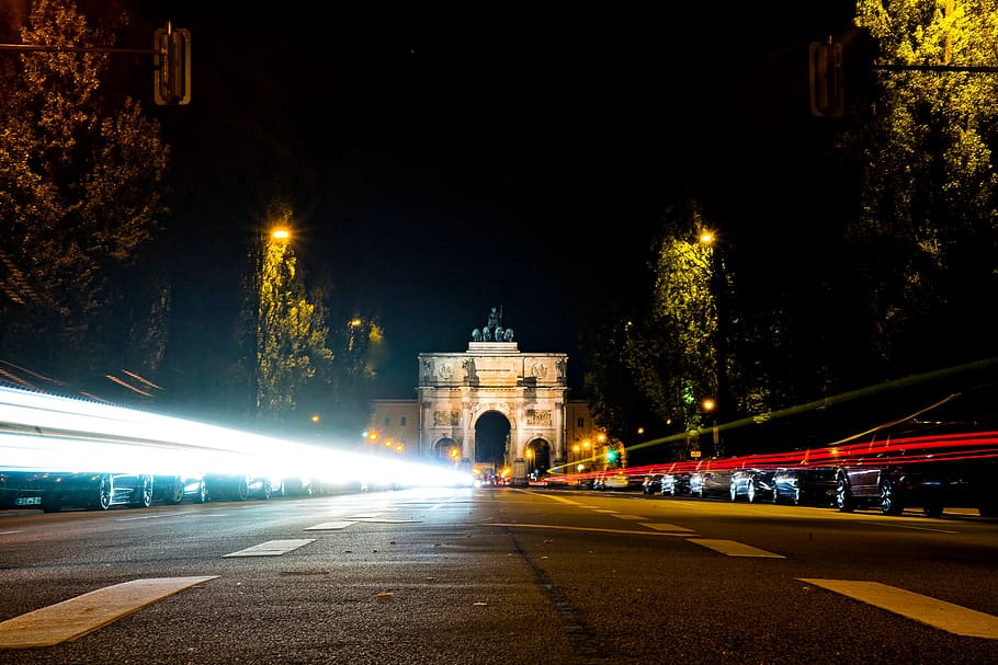 germany, münchen, siegestor, illuminated, architecture, night HD wallpaper