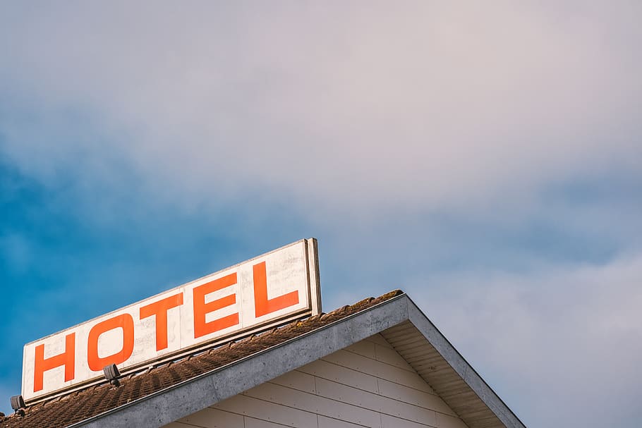 architecture, building, structure, signage, hotel, blue, sky HD wallpaper