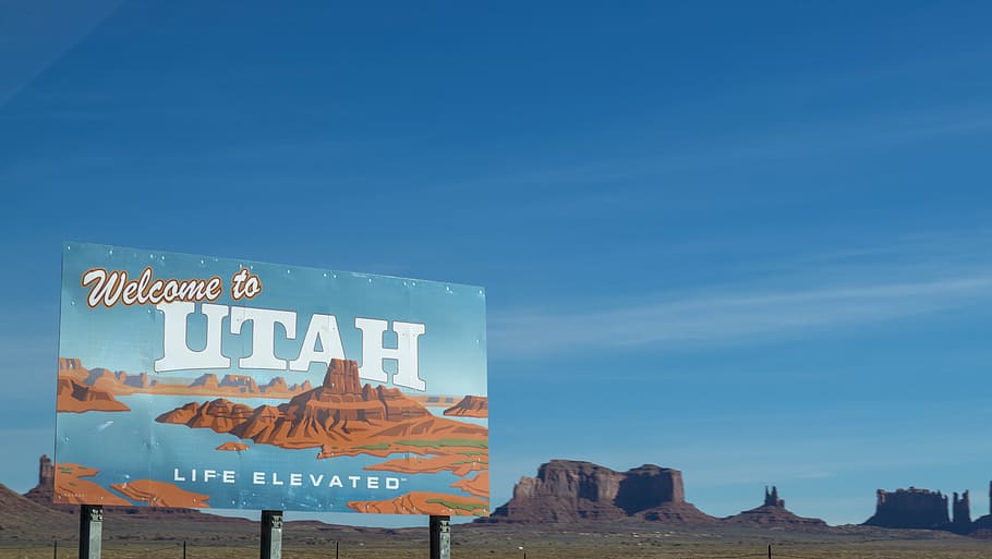 Welcome to Utah Poster Under Blue Daytime Sky, blue sky, bright HD wallpaper