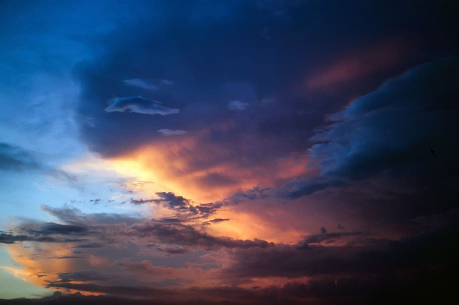 Sunset Clouds, blue, cloudy, light, sky, weather, air, climate HD wallpaper
