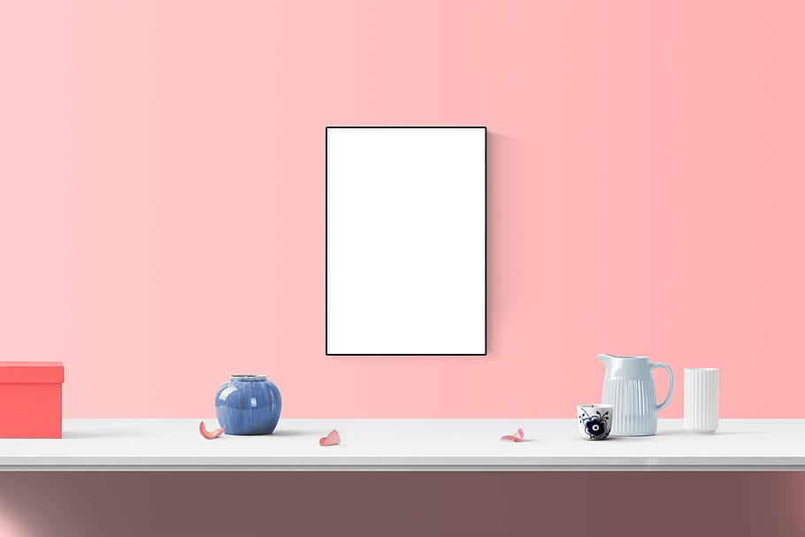 poster, frame, wall, desk, vases, copy space, indoors, no people HD wallpaper