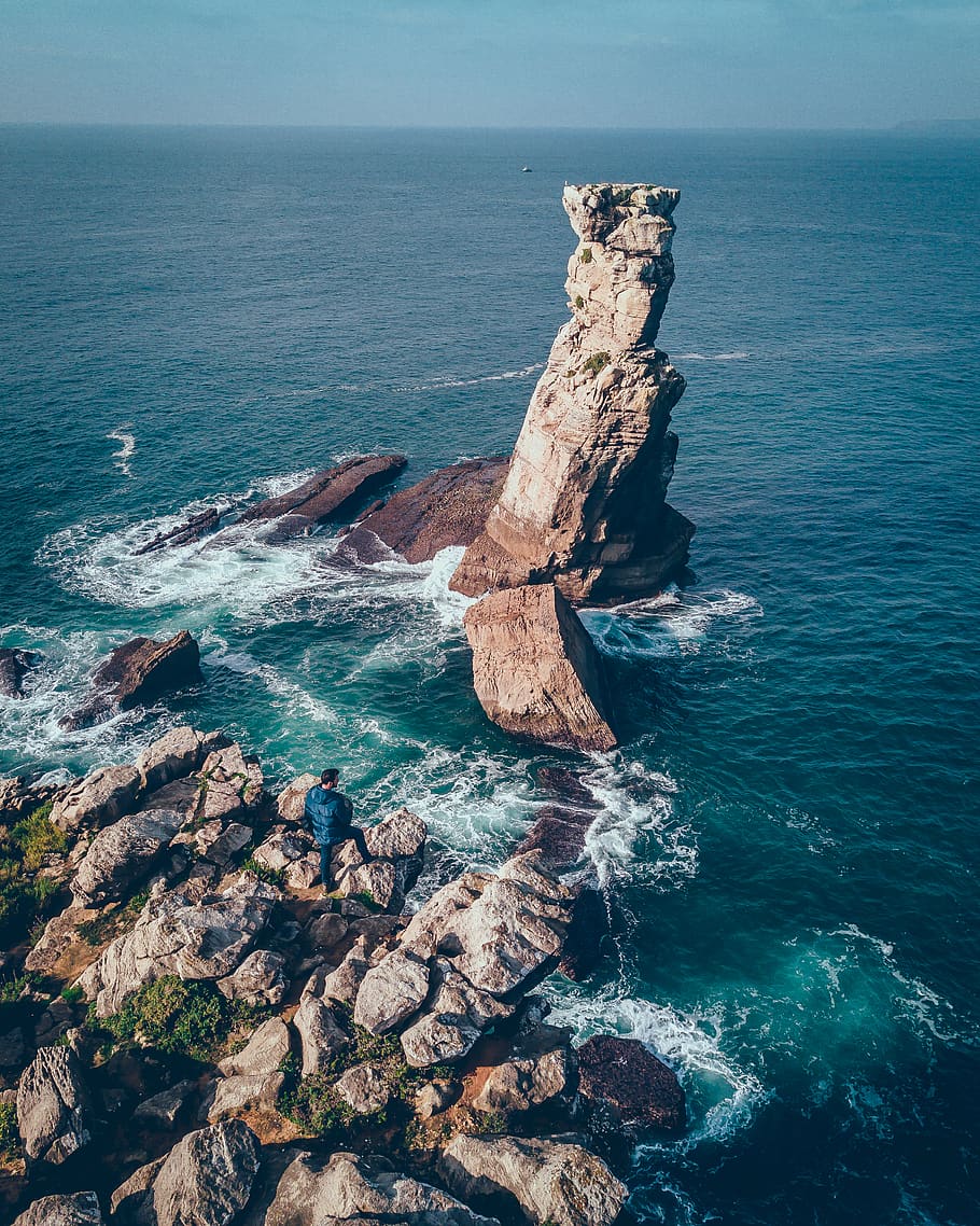 rock formation view on the ocean, promontory, nature, outdoors, HD wallpaper