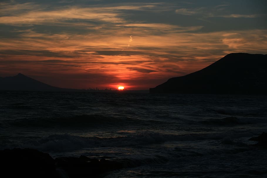 sunset, sea, sky, clouds, evening, twilight, atmospheric, rest HD wallpaper
