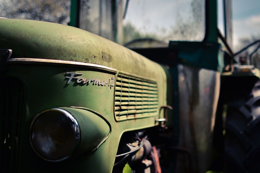 green tractor, tire, light, machine, headlight, wheel, symbol HD wallpaper