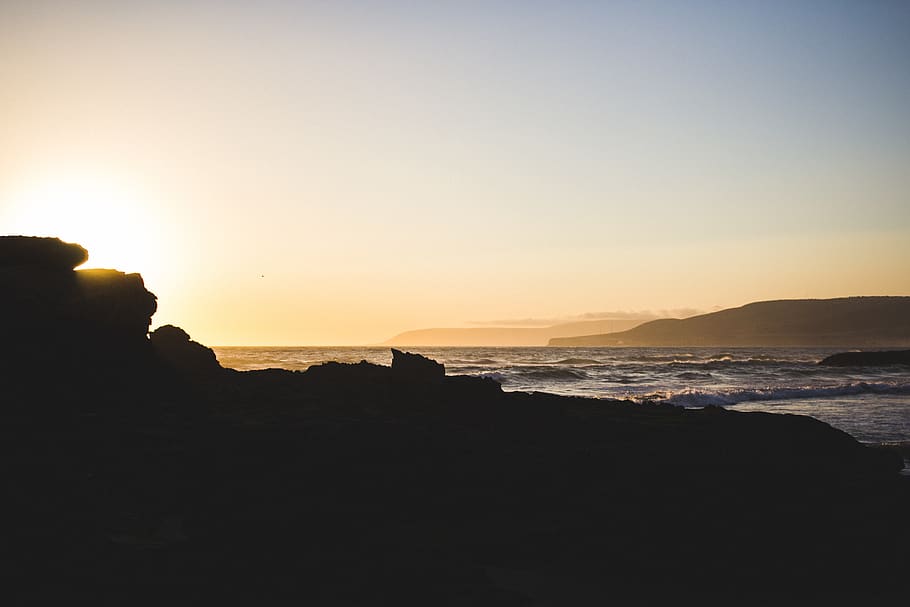 morocco, tamraght, ocean, oceano, sunset, maroc, mountains HD wallpaper