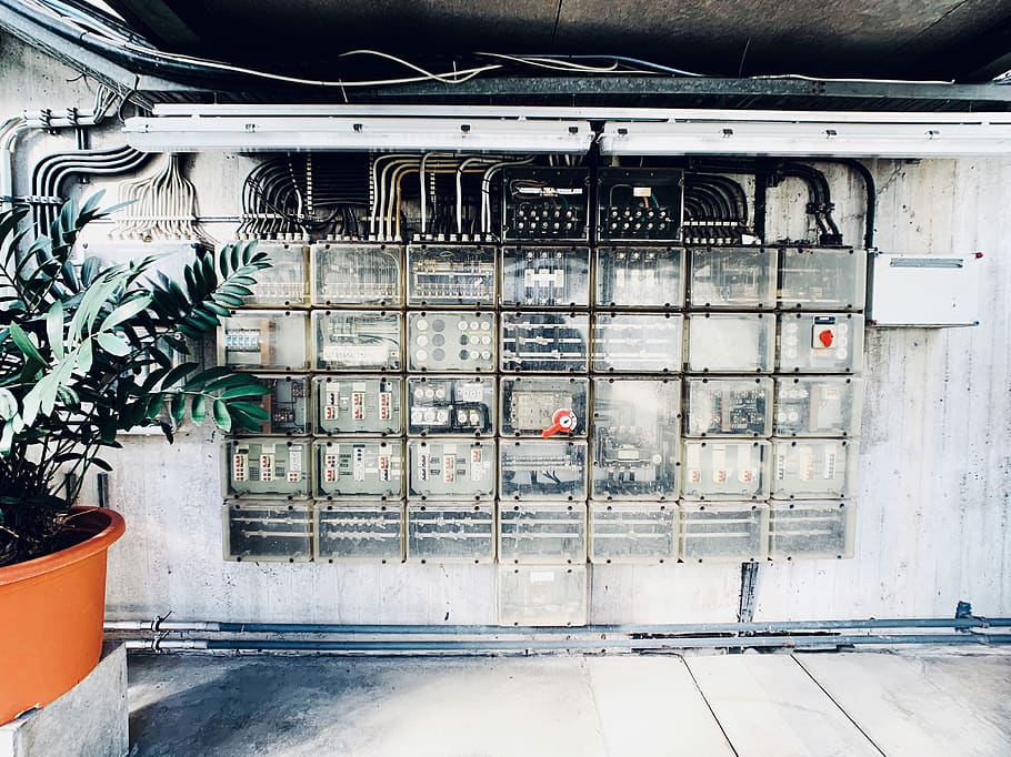 circuit breakers on wall at daytime, universitätsstraße 160 HD wallpaper