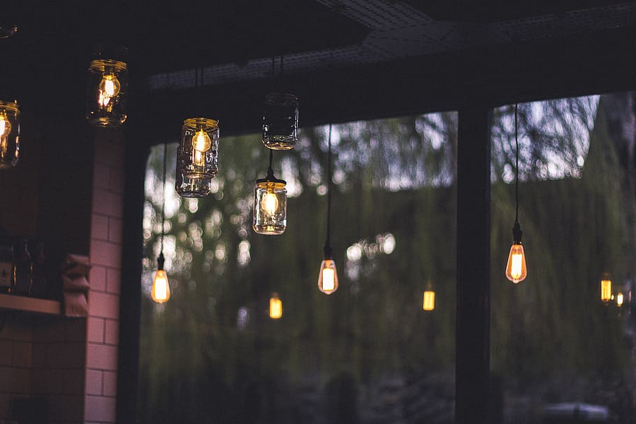 lights, coffee, window, warm, lighting equipment, illuminated HD wallpaper