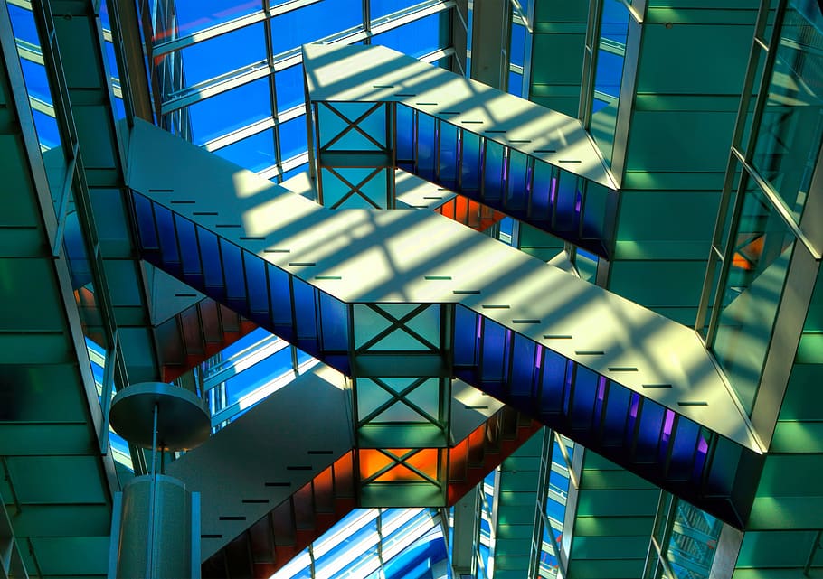 building, stair, step, perspective, pattern, color, structure HD wallpaper