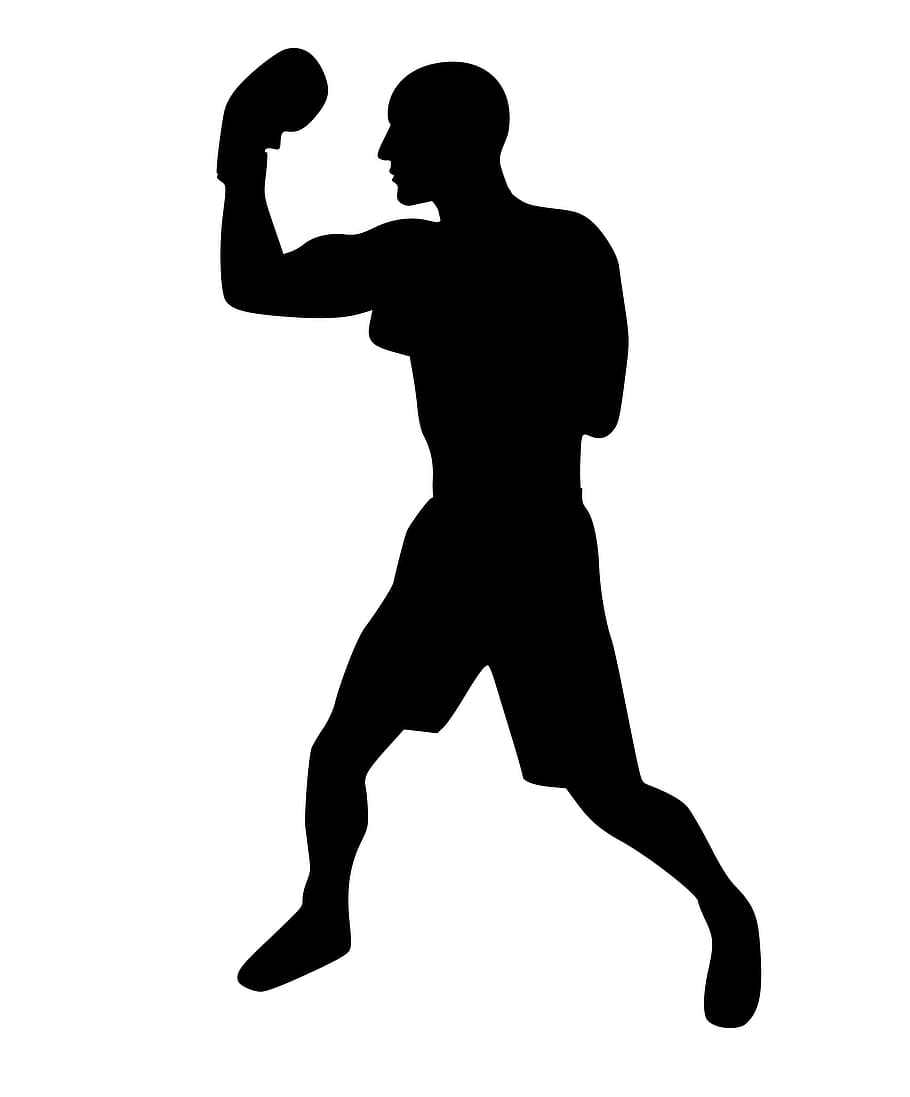 Silhouette of a boxer., boxing, emblem, fight, icon, man, action, HD wallpaper