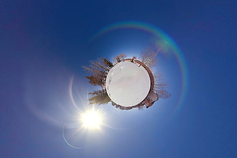canada, calgary, snow, sun, panorama, littleplanet, 360, house HD wallpaper