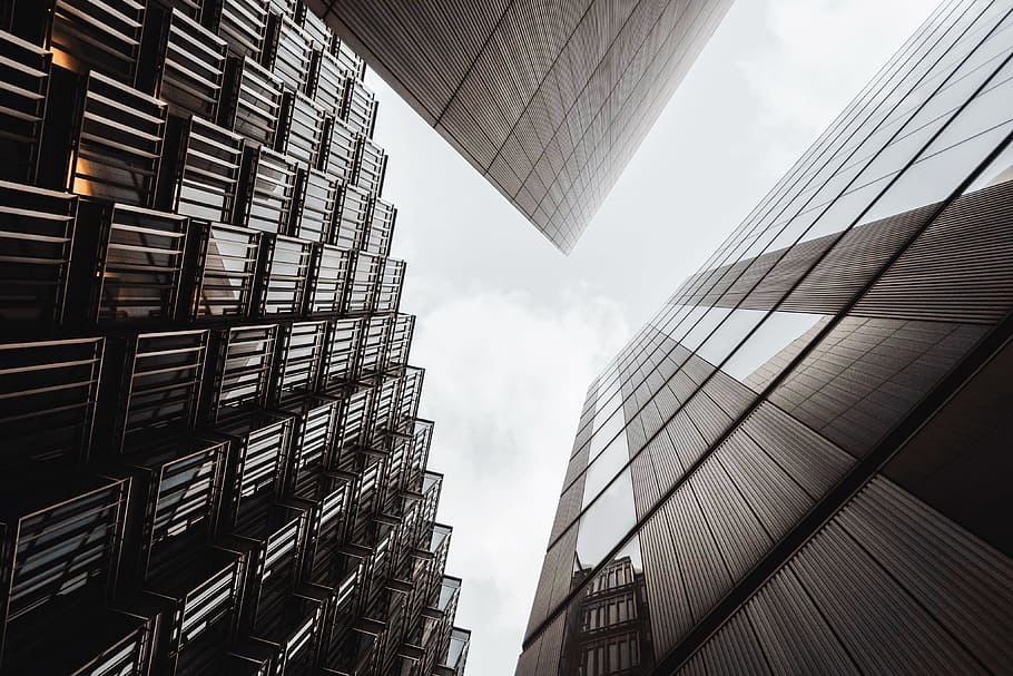 low angle of three gray high rise buildings, skyscraper, tower HD wallpaper