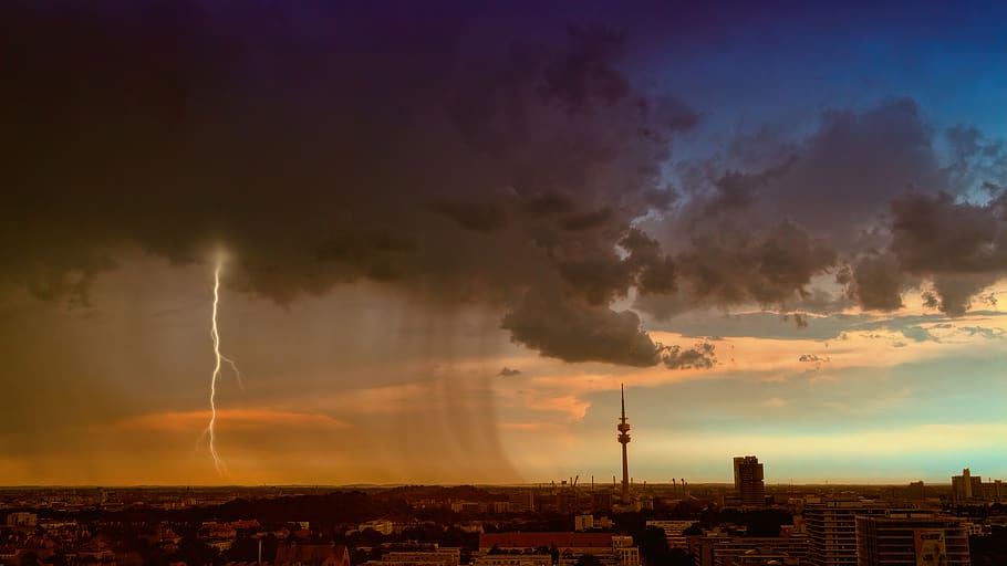 lightning thunder at daytime, cloud - sky, architecture, building exterior HD wallpaper