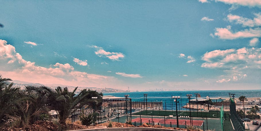 lebanon, tabarja, aquamarina 2 - beach, sky, water, sea, architecture, HD wallpaper