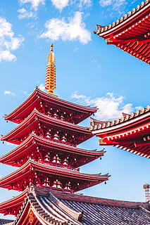 red pagoda temple, building, architecture, worship, shrine, roof HD wallpaper