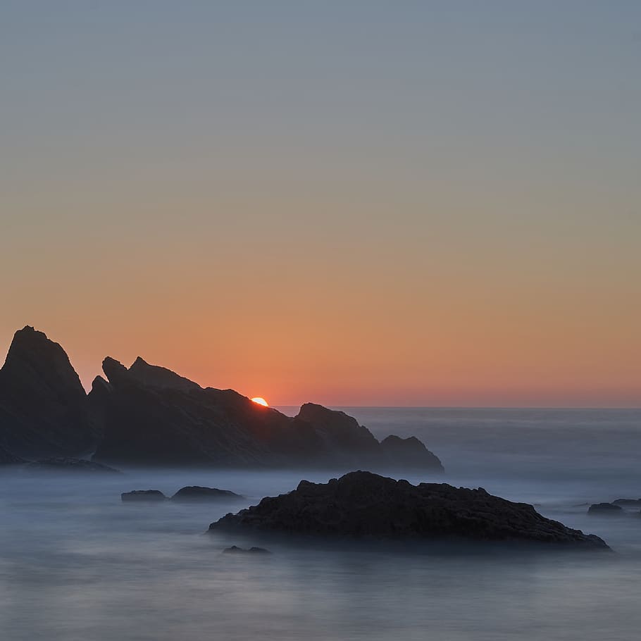 silhouette rock formation during sunset, sky, scenics - nature HD wallpaper
