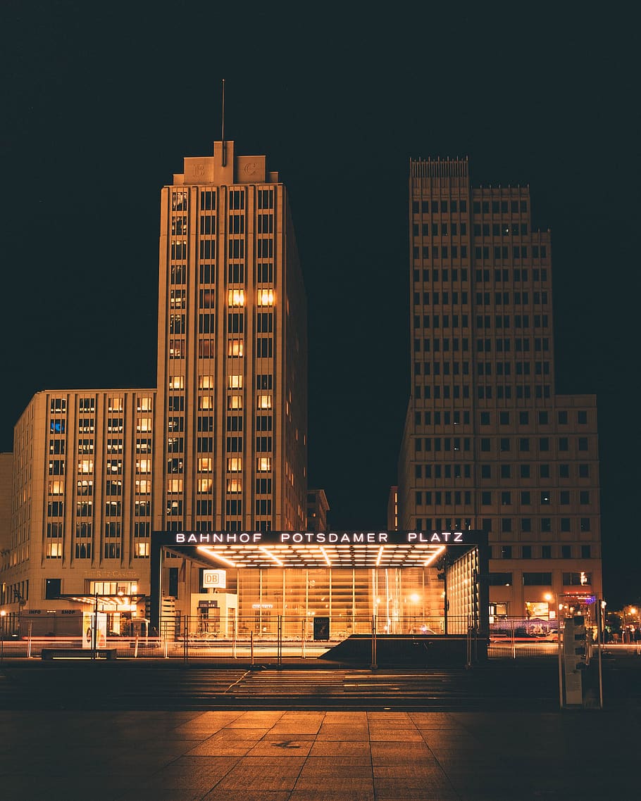 berlin, germany, potsdamerplatz, architecture, city, night HD wallpaper
