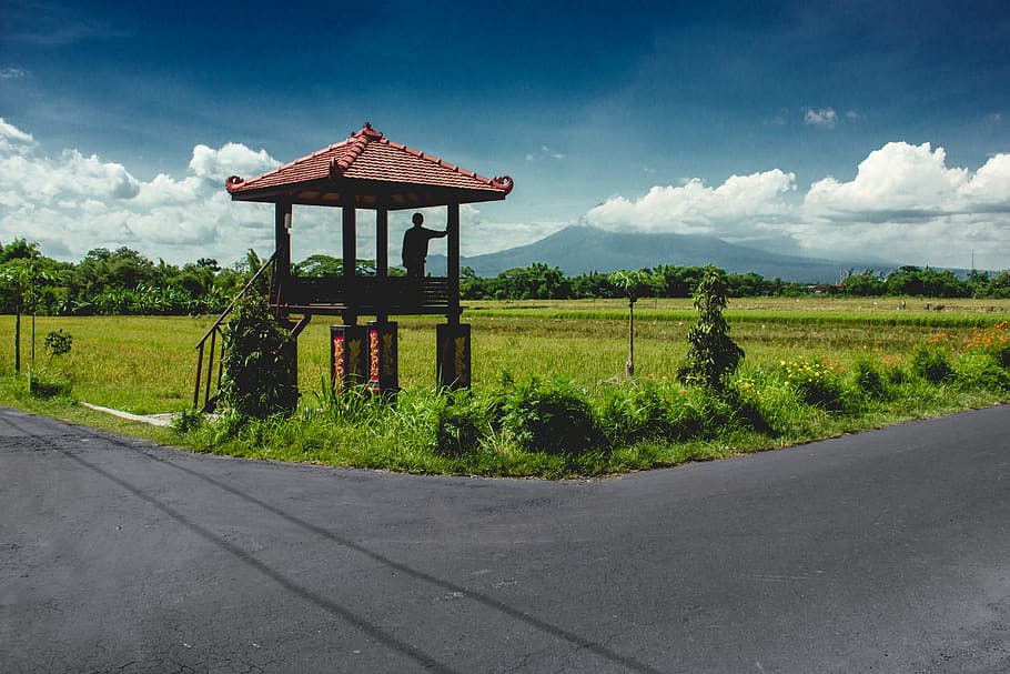 Landscape Photo of Farm With Gazebo on Corner, asphalt, clear sky HD wallpaper