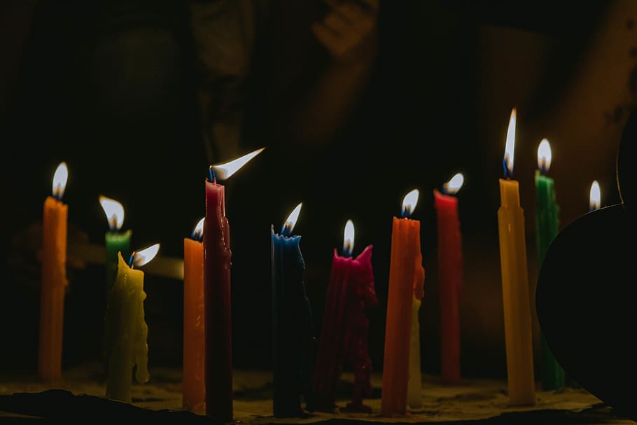 assorted-color lighted candles, burning, fire, flame, fire - natural phenomenon HD wallpaper