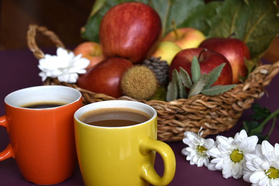coffee, cups, latte, drink, double, pair, autumn, season, indoors HD wallpaper