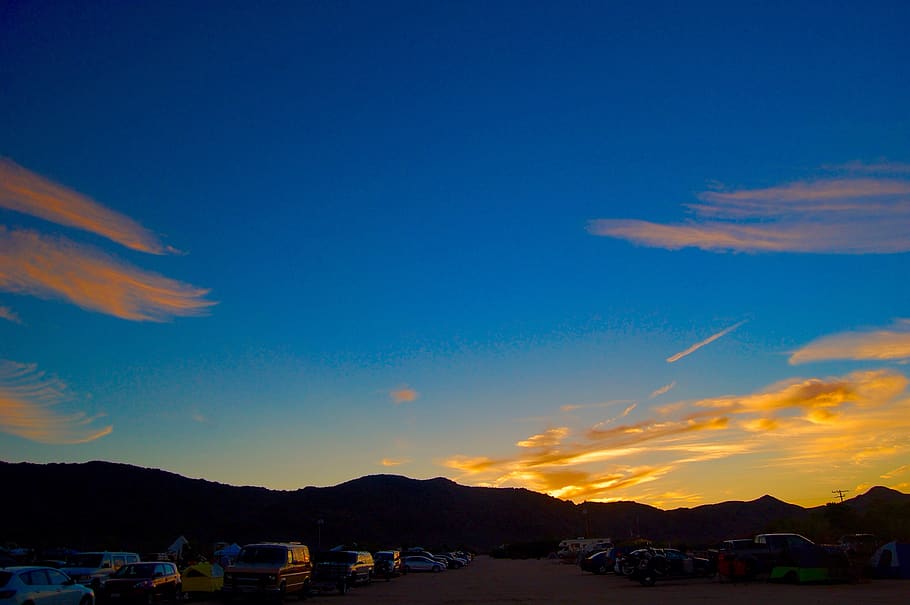 usa, joshua tree, sky, cloud - sky, blue, mountain, sunset HD wallpaper