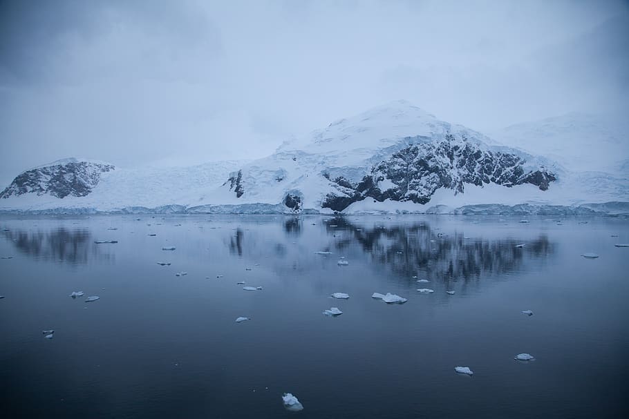 Cold lake. Winter scenery.