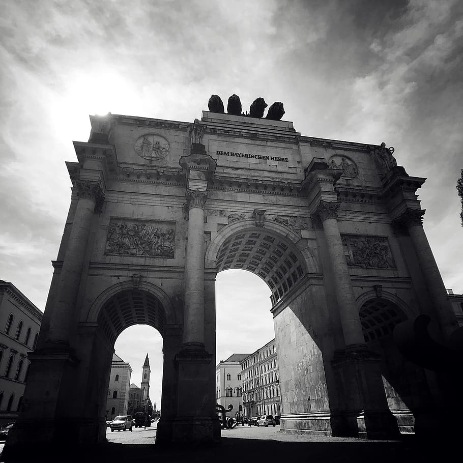 munich, germany, siegestor, architecture, sky, clouds, gate HD wallpaper