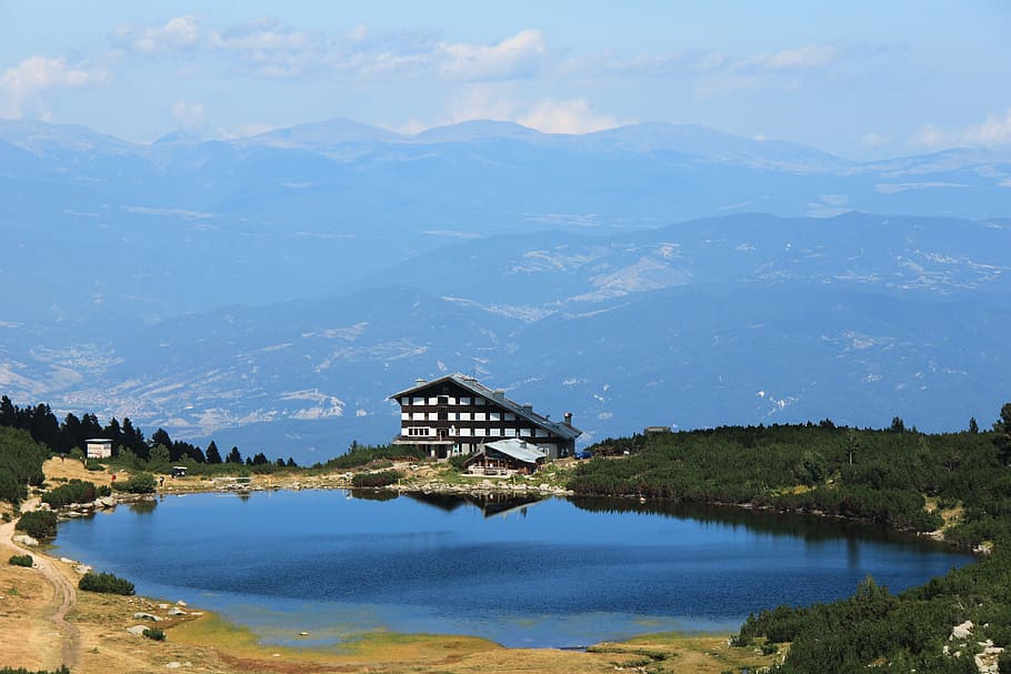 lake, mountains, landscape, water, nature, holiday, blue, clouds HD wallpaper