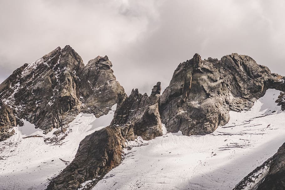 mountain cover by snow, winter, cold, rock, outdoors, landscape HD wallpaper