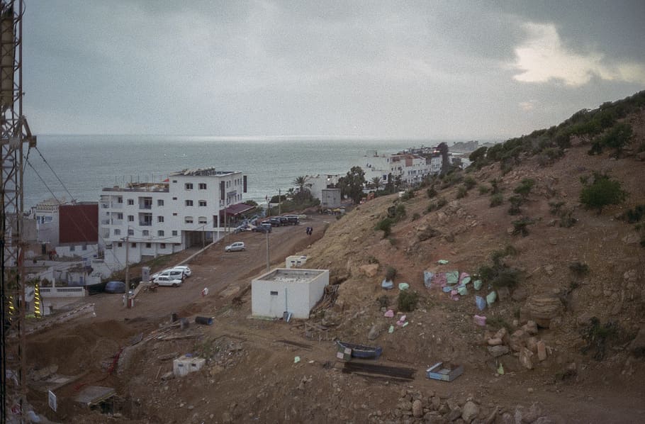 morocco, taghazout, storm, hill, atlantic, ocean, heavy, analog, HD wallpaper