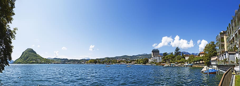 Panoramic Shot Of Lake, landscape, town, waterfront, architecture HD wallpaper