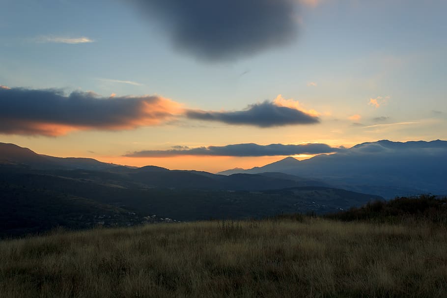sunset, dusk, sky, blue sky, orange, orange sky, clouds, orange cloud HD wallpaper