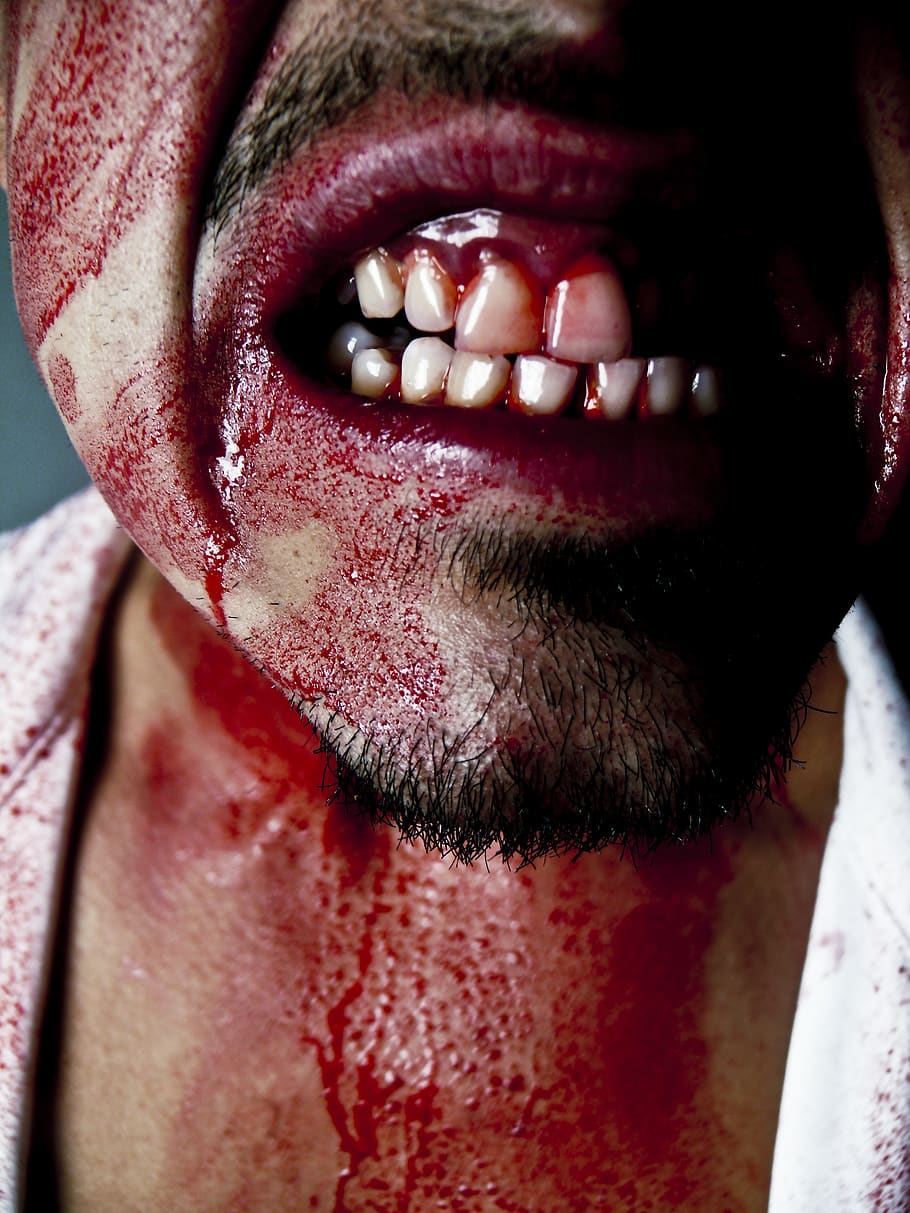 one person, close-up, human body part, beard, real people, blood HD wallpaper