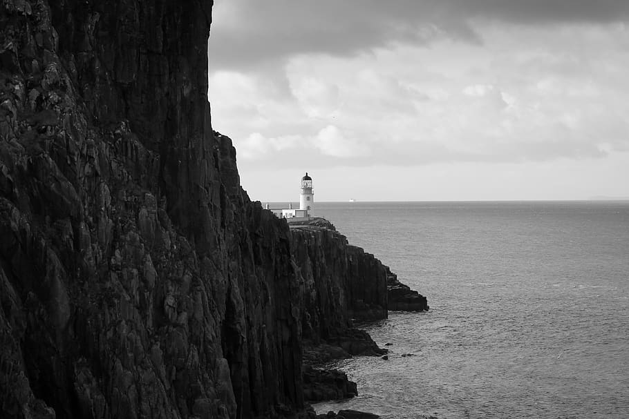 united kingdom, glendale, neist point lighthouse, coast, cliff, HD wallpaper
