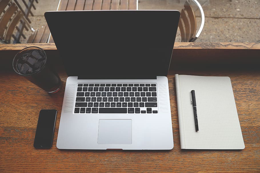 macbook, laptop, computer, technology, notepad, pen, iphone HD wallpaper