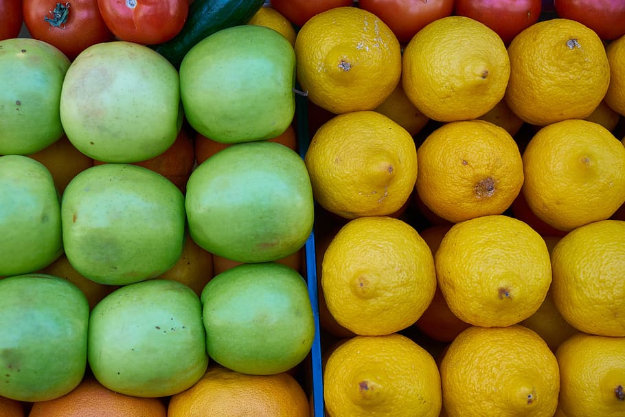 apple, lemon, fruit, food, healthy, vitamins, fresh, exotic HD wallpaper