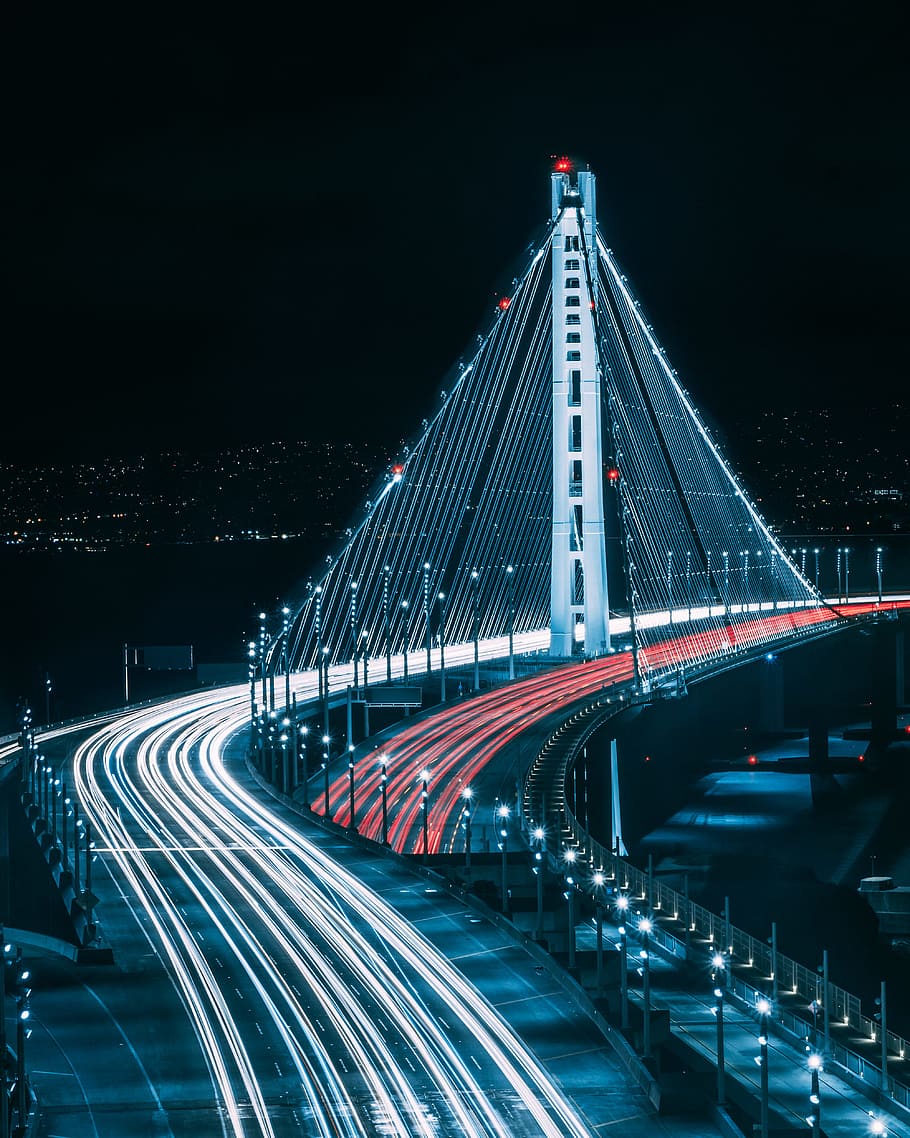 San Francisco bridge during night time, road, light, light trail HD wallpaper