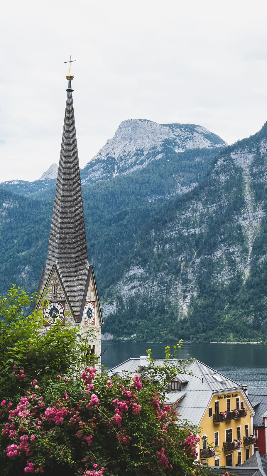 cathedral with mountain at distance, built structure, architecture HD wallpaper