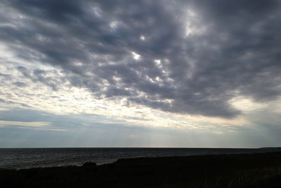 denemarken, dannemare, clouds, waves, water, sea, dark, sunset HD wallpaper