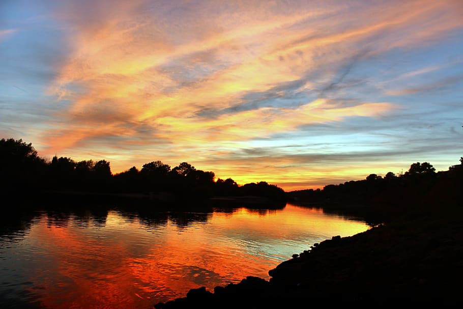 sunset, water, sky, nature, landscape, dusk, clouds, reflection HD wallpaper