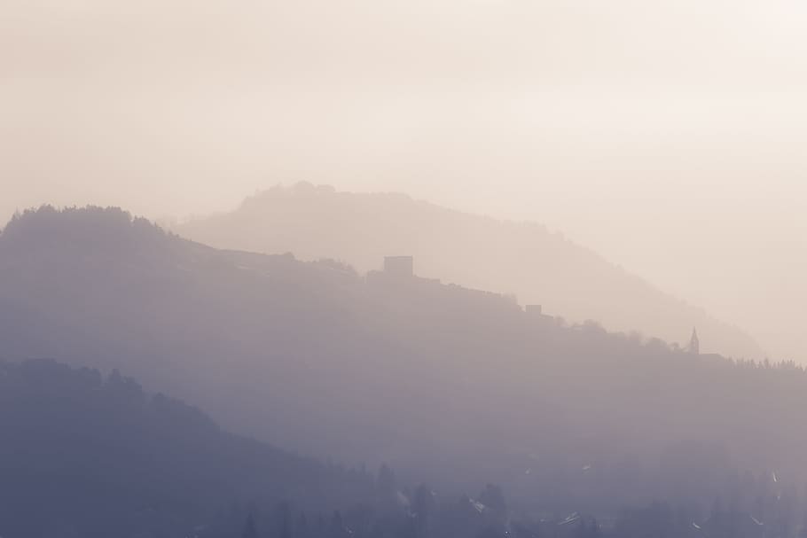fog covered mountain range, nature, landscape, fade, mist, wallpaper