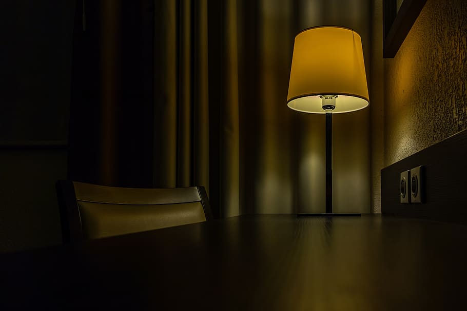 office, lamp, light, table, chair, dark, bulb, glow, lighting HD wallpaper