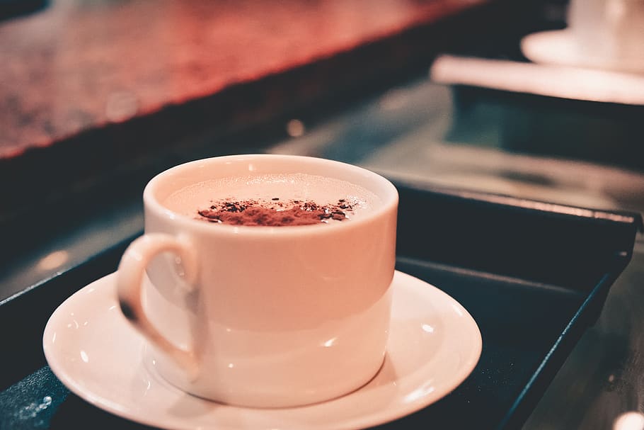 white ceramic mug on saucer, coffee cup, pottery, drink, beverage HD wallpaper