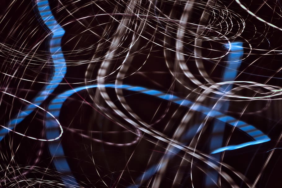 blue and white lines, dancing light, abstract, pattern, long exposure HD wallpaper