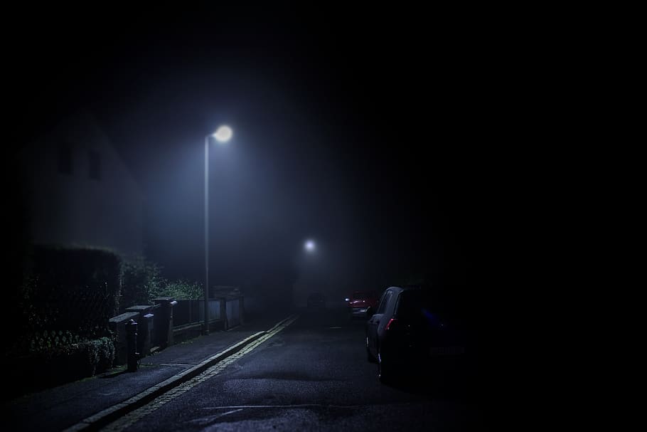 night, dark, car, fog, vw, volkswagen, golf, lights, street